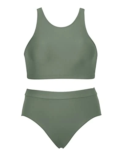 Two Piece High Waisted Bikini Swimsuits High Neck Sporty Bathing Suits For Teen Girls - Image 4