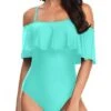 Elegant Vintage Ruffled One Piece Bathing Suit-Aqua