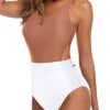 High Waist Bottoms Slimming Women One Piece Swimsuits-Brown And White
