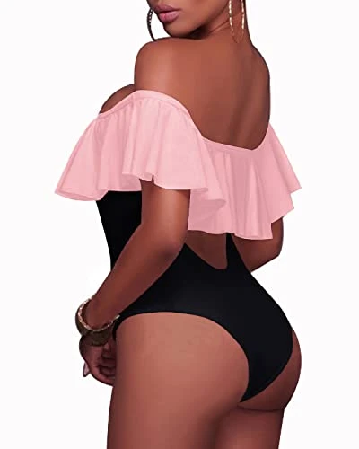 Flounce Strapless One Piece Suit For Juniors-Pink And Black - Image 2