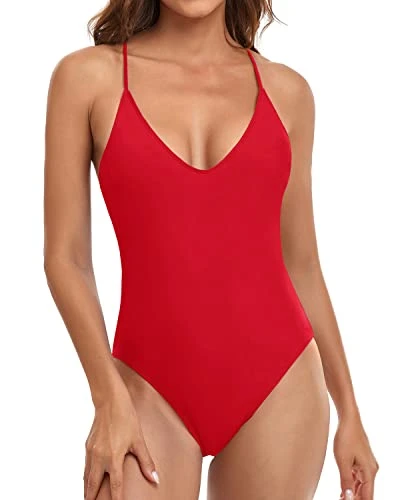 Women's Flattering Black Swimsuits Sexy One Piece Swimsuits-Red - Image 2