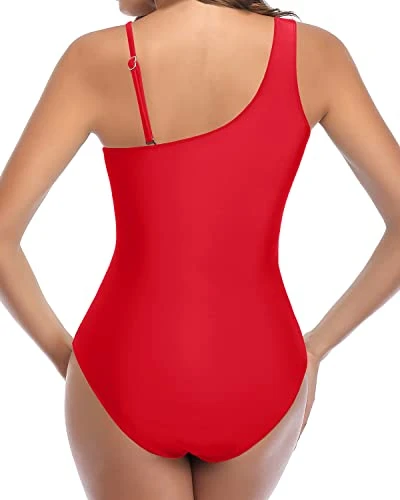 Tummy Control Mesh One Piece Swimsuit For Curvy Women-Red - Image 4