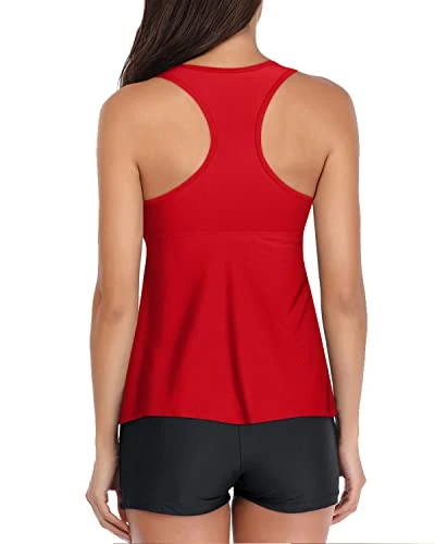 V Neck Tankini Swimwear Racerback And Boyshort-Neon Red - Image 3