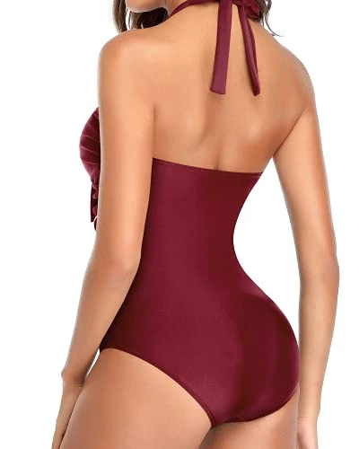 Backless Design Slimming One Piece Swimsuits-Maroon - Image 2