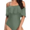 Romantic Off Shoulder One Piece Honeymoon Suit-Army Green