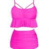 Curve-Hugging Full-Cover High Waist Bikini Sets-Neon Pink