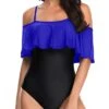 Padded Bras Off Shoulder Vintage One Piece Swimsuits-Royal Blue And Black