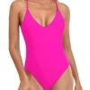 Women's High-Cut Wrap Bodysuit Sexy One Piece Swimsuits-Neon Pink