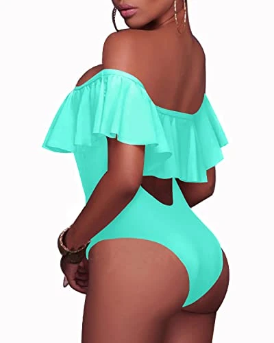 Gorgeous Lace-Up Flounce One Piece Swimsuit For Juniors-Aqua - Image 2