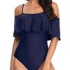 Women's One Piece Padded Ruffle Swimsuit-Navy Blue