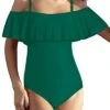 Tummy Control Flounce Ruffled One Piece Swimsuit For Women-Emerald Green