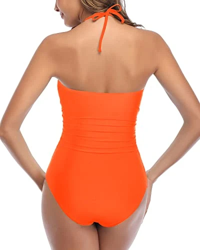 Sexy Cutout Tummy Control Retro High Waist Swimsuits-Neon Orange - Image 2