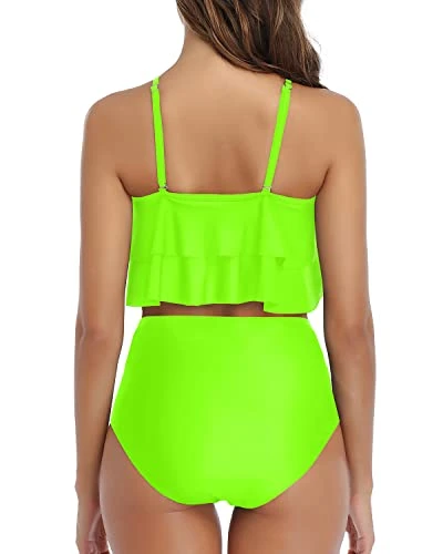 Two Piece Ruffle Bikini Removable Padded Cups-Neon Green - Image 4