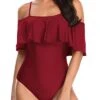 Slimming Long Torso Ruffle One Piece Swimsuits-Maroon