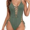 Slimming Bathing Suit Sexy One Piece Swimsuit For Women-Army Green