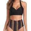 Sexy Push Up Bra Adjustable Straps Two Piece Halter Bikini For Women-Black Tribal