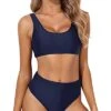 High Waisted Bikini Bottom High Waisted Bathing Suit Bottoms-Navy Blue