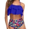 Stylish Two Piece High Waisted Bikini-Royal Blue Floral