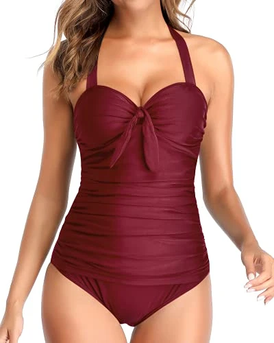 Backless Design Slimming One Piece Swimsuits-Maroon