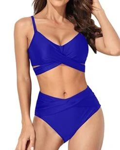Wrap Bandage Push Up Bikini Set Criss Cross Push Up Bikini-Royal Blue