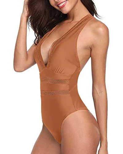 Sultry See Through Long Torso Monokini Bathing Suit-Brown - Image 4