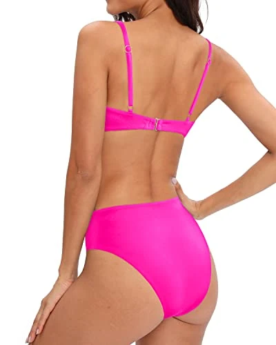 Women One Piece High Neck Halter Cutout Monokini Swimwear-Neon Pink - Image 2
