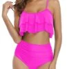 Figure Flattering Ruched High Waisted Bikini Set-Neon Pink