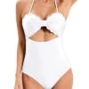 Women's Tummy Control High Waisted Ruched Swim Shorts Bottom-White