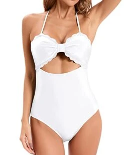 Women's Tummy Control High Waisted Ruched Swim Shorts Bottom-White