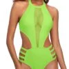 Slimming Black Cutout One Piece Swimsuit For Women-Neon Green