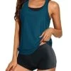 Women's 3 Piece Scoop Neck Criss Cross Tankini Swimsuits-Teal
