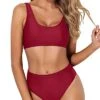 Bathing Suit Sexy Cheeky Bottom Two Piece Scoop Neck Bikini For Women-Red