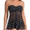 Two Piece Bandeau Strapless Tankini Swimsuits For Women-Black Dot