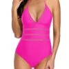 Stylish Open Back Swimwear Tie Knot Back Bathing Suit-Neon Pink
