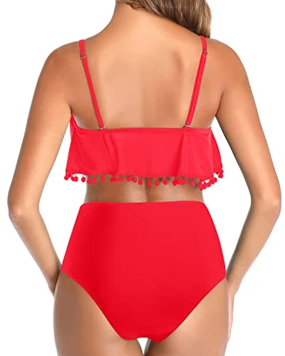 Full Coverage Tummy Control Two Piece Bikini Swimsuit-Neon Red - Image 2