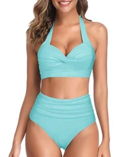 Padded Push Up Bra Adjustable Straps Bikini Sets For Women-Mint Green