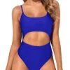 Low Scoop Neck Sexy Cutout One Piece Swimsuits-Royal Blue