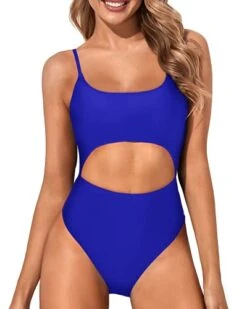 Low Scoop Neck Sexy Cutout One Piece Swimsuits-Royal Blue
