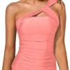 Sexy And Elegant Women's Swim Top Tummy Control Swim Tops-Coral Pink