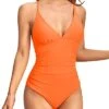 Adjustable Spaghetti Straps Bathing Suits Removable Soft Cups For Women-Dark Orange