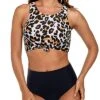 Full Coverage High Waist Bikini Set High Neck Top-Black And Leopard