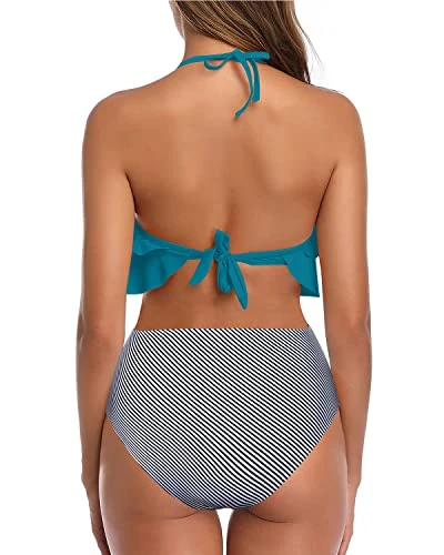 Chic High Waisted Bikini For Summer Vacation-Green Striped - Image 2