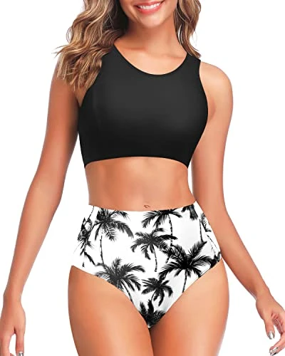 Sporty Two Piece Bikini Set For Teen Girls High Waisted Swimsuits