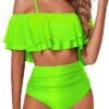 Stylish Off Shoulder High Waisted Bikini Set Swimsuit-Neon Green