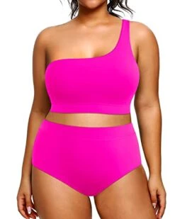 Women's Plus Size High Waisted One Shoulder Two Piece Bikini Swimsuit