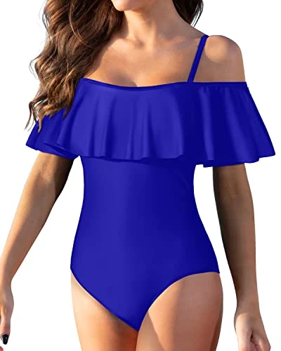 Padded Retro Style One Piece Swimsuit For Women-Royal Blue - Image 2