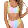 Women's Sexy High Waisted Bikini Crop Top High Cut Swimsuit-Color Stripes