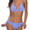 Sexy Triangle Women Two Piece Halter Bikini-Blue