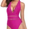 Glamorous Wide Shoulder Strap Criss-Cross Back Swimsuits-Hot Pink