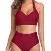 Two Piece Push Up Bra Adjustable Straps High Cut Bikini-Red